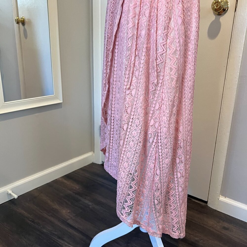 Aqua Pink Lace Hi Low Faux Wrap Dress, Size Small - Picture 11 of 16